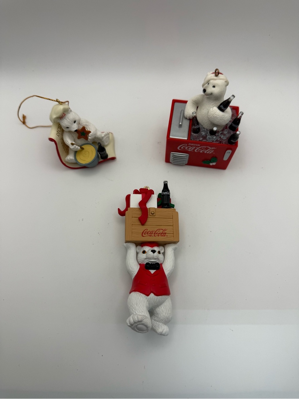 Coca Cola Red & White Polar Bear Ornament Trio